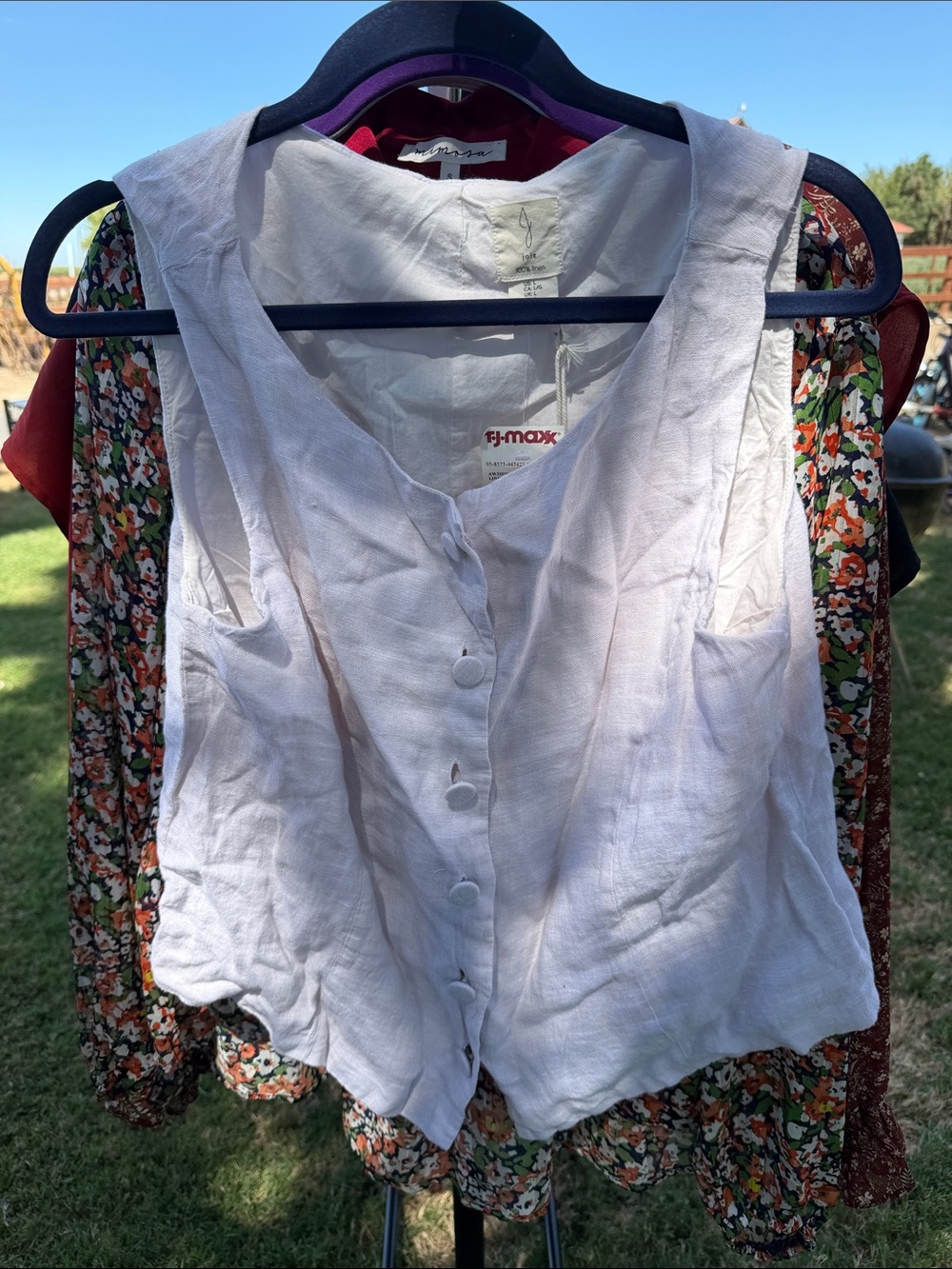 T.J.Maxx White Linen Button-Front Women's Crop Vest